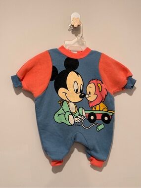 Vintage Disney Mickey Mouse Baby Romper - Blue & Coral